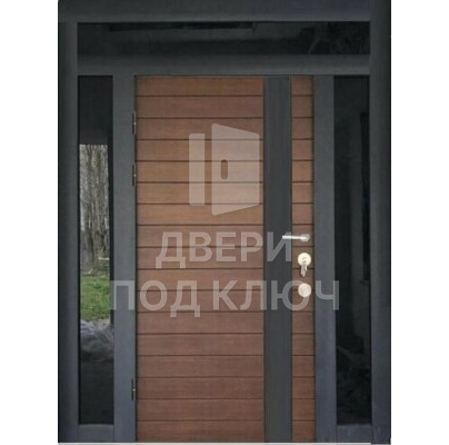 Трехстворчатая металлическая премиум-входная дверь с окошком по эскизу, цена ДПК-12628
