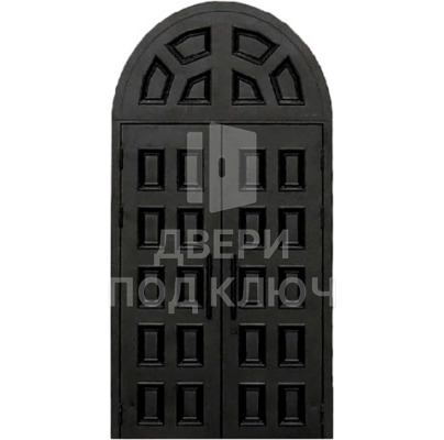 Входная распашная металлическая дверь с аркой, верхней вставкой и оформлением ДПК-12733